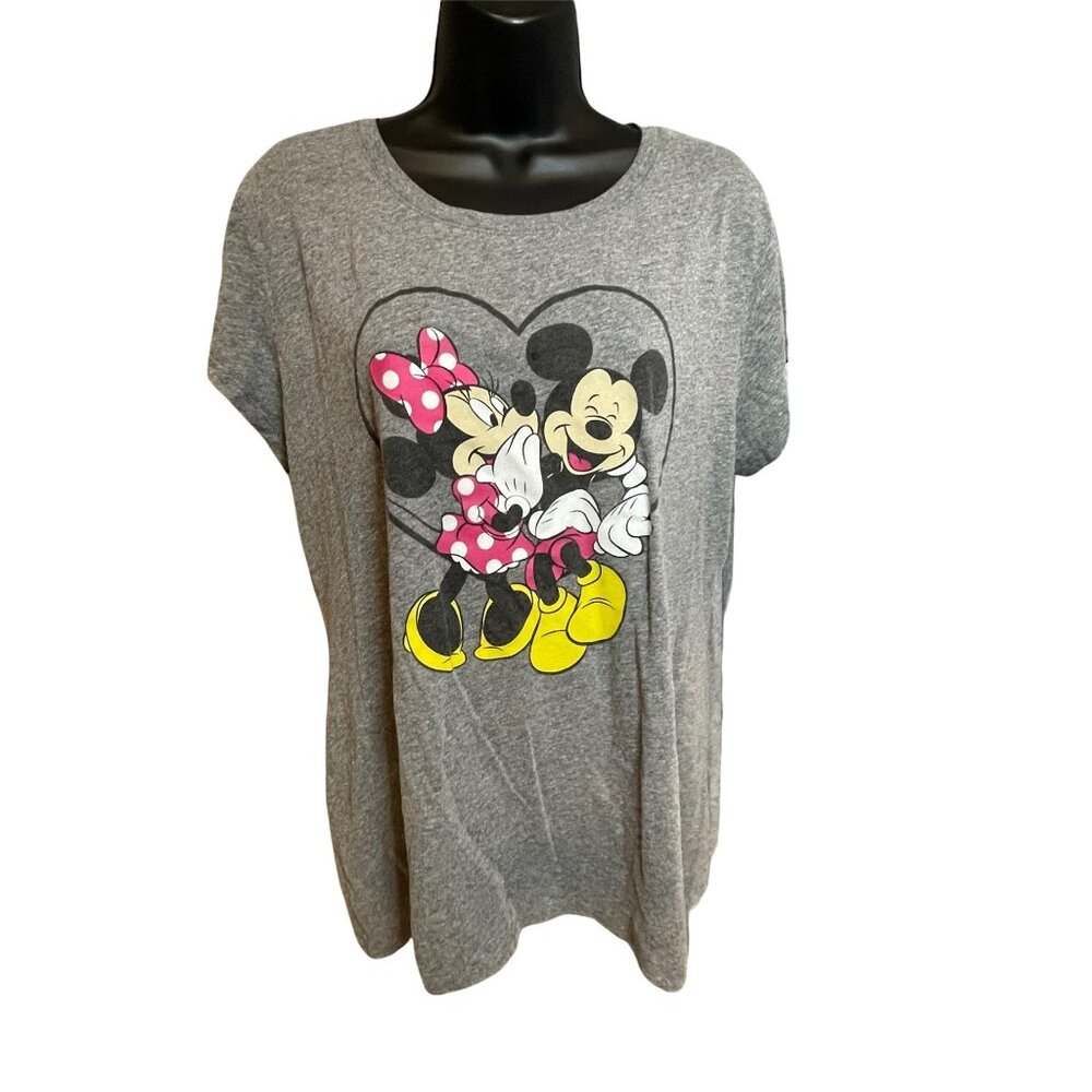 Disney Mickey & Minnie Mouse Gray Graphic T-Shirt XXXL Romantic Heart Design